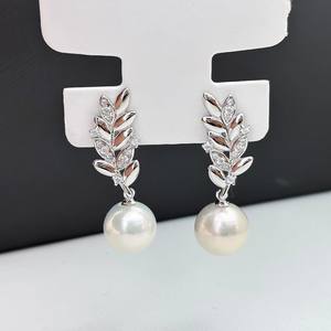 WENCHI 10754 Accesorios de Perlas DIY, Pendientes de Plata S925 con Cuentas de 9-15mm, Soporte Vacío Estilo Hoja, Pendientes Colgantes de Moda - Product Image 3