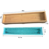 Plateau de service à sushi en céramique classique avec support en bambou, vaisselle en porcelaine multifonctionnelle à finition brillante, idéal comme cadeau de pendaison de crémaillère
