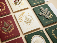 Fenghetong Maßgefertigte Samt-Geschenkbox Grußkarten-Set Goldfolie Winter Botanische Weihnachts-Dankeskarten mit Umschlag Großhandel