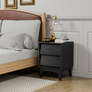 ชุดโต๊ะข้างเตียงสไตล์มิดเซ็นจูรีโมเดิร์น 2 ชิ้น สีดำ ทำจาก MDF สำหรับห้องนอน ดีไซน์วินเทจพร้อมขอบเอียง - Product Image 2