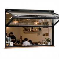 Fenêtre à double vitrage, à double charnière, avec cadre en aluminium ventilé, ouverture verticale pour bar et restaurant
