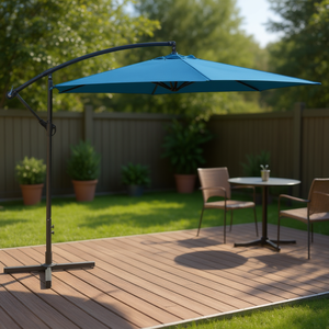 Ombrellone a braccio blu solido da 3 m con base in acciaio, inclinazione manuale, design contemporaneo per esterni - Product Image 2