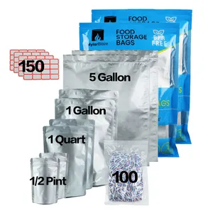 2022 Beliebte Verpackung 1 Gallone 10*14 6*9 4*6 Zoll benutzer definierte Verpackung mit Sauerstoff papier Etiketten Aluminium folie Mylar Tasche