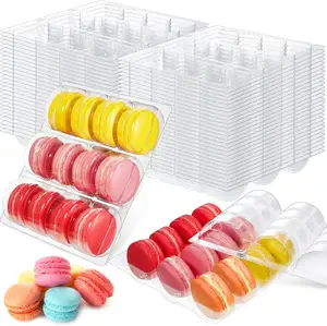 Toptan özel 6 12 delik Blister çerez PET temizle plastik Macaron kutusu kapaklı ambalaj tepsi kek dekorasyon hediye için