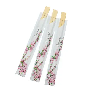 China Cheap Promotional Twins Bamboo Chopsticks Custom Print Chopsticks Paper Sleeves/Cover