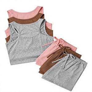 Women's 2-Piece V-neck Knitted Lounge Set Sleeveless Tank Top Elastic Waist Drawstring Shorts Solid Color Breathable Casual - Product Image 4