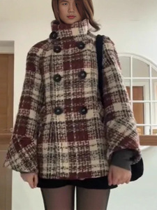 Veste à carreaux de style automne hiver 2025 <span class=keywords><strong>pour</strong></span> femmes européennes américaines manteau long à simple boutonnage veste épaissie - Product Image 6