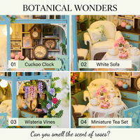 Kit de maison miniature IIECREATE K-1082 Floral Reverie, puzzle en bois 3D, modèle de maison de poupée en bois, kit DIY, maison de fleurs, cadeau pour adultes