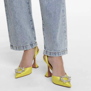 Sandales à talons pour femmes, style slingback, avec strass de luxe, talon chaton, pour dames - Product Image 5