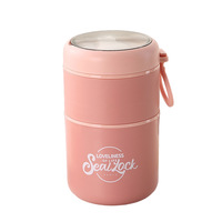 Mug de petit-déjeuner grande capacité en acier inoxydable 304 avec couvercle isotherme et cuillère, portable, design créatif multicouche, pour étudiants et bureau