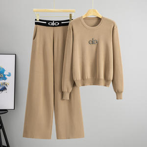 Completo Sportivo Casual Elegante da <span class=keywords><strong>Donna</strong></span> per Autunno e Inverno, Nuovo Stile Semplice e alla Moda, Traspirante, Maglione Lungo e Pantaloni a Gamba Larga - Product Image 1