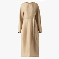 Fabricants de vêtements en lin personnalisés haut de gamme rétro col rond couleur unie décontracté robe mi-longue pour femmes