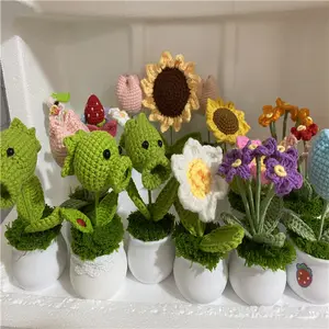 5.5Cm SY Dệt Kim Hoa Hồng Hoa Hướng Dương Hoa Tulip Daisy Nồi Đám Cưới Đảng Trang Trí Crochet Chậu Hoa Cho Xe