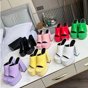 Escarpins con Parte Superior de Cuero, Nuevo Diseño, Suela Gruesa de 14CM, Tacón Alto y Plataforma, Punta Abierta - Product Image 2