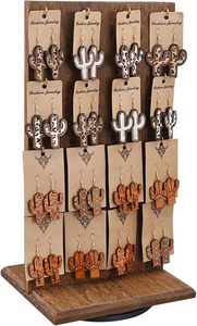 Présentoir à bijoux rotatif à 360° en <span class=keywords><strong>bois</strong></span>, support pivotant pour boucles d'oreilles avec crochets, tour d'organisation rustique pour colliers et bracelets à poser sur table - Product Image 2