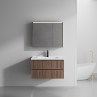 Meuble de salle de bain mural en PVC imperméable avec double tiroir, résistant à l'humidité, livraison rapide directe d'usine, personnalisable