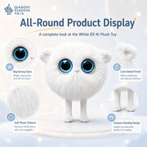 AI Seasons Elf, Peluche Blanco y Esponjoso con Grandes Ojos Azules, ChatGPT, Clonación de Voz en 69 Idiomas, Memoria a Largo Plazo, Compañero Emocional, 2.4G - Product Image 5