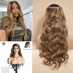 Usine de Chine OEM Perruque blonde miel avec mèches 5X5 13X4 13X6 Hd Perruques cheveux humains avec lacet frontal et reflets bruts - Product Image 1