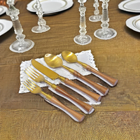 Ensemble de couverts en acier inoxydable doré brossé avec manche en bois en spirale, design moderne de luxe, écologique, pour mariage, design haut de gamme