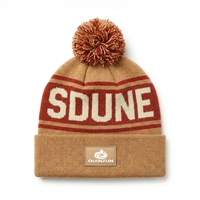 Bonnet en tricot acrylique chaud d'hiver personnalisé OEM, avec logo jacquard à rayures et lettres, patch brodé et pompon, pour hommes