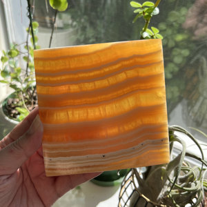 Wholesale Hot Natural Orange Calcite Slab Banded Polished Display <b>Raw</b> Stone Slices <b>Crystal</b> Good Pattern Office Decor Gifts - Product Image 3