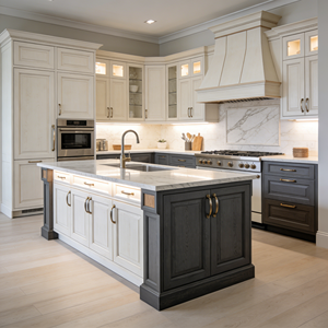 <span class=keywords><strong>Meuble</strong></span> <span class=keywords><strong>de</strong></span> cuisine haut <span class=keywords><strong>de</strong></span> gamme bicolore avec tiroirs à fermeture amortie, <span class=keywords><strong>plaque</strong></span> <span class=keywords><strong>de</strong></span> <span class=keywords><strong>cuisson</strong></span> encastrée et comptoirs en marbre - Product Image 3