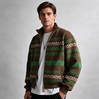 Cardigan en tricot zippé pour homme, col montant, motif Fair Isle, jacquard, veste pull, hiver, vente en gros, fournisseur d'usine