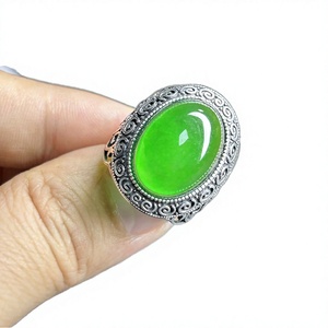 Anillo de Plata de Ley con Corte Ovalado y Engaste de Bisel, Clásico para Hombre, con Piedra Preciosa de Jade Birmano Original, Certificado por Terceros, Personalizado - Product Image 2