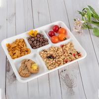 Ebelee Plateaux alimentaires jetables personnalisés biodégradables et compostables en bagasse de canne à sucre, 6 compartiments, pour salades et snacks