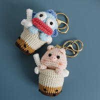 Porte-clés créatifs en crochet Amigurumi Capybara, thé au lait, bubble tea, tasse à café, animaux en tricot