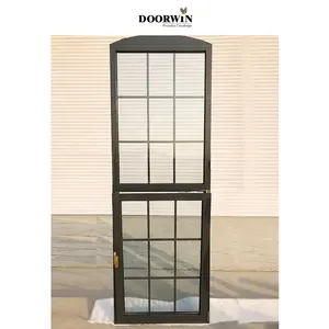 Doorwin-ventana abatible con diseño de parrilla y mosquitera para casa, ventana abatible y abatible, de aluminio negro moderno