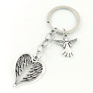 Vintage Guardião Anjo Pingente Chaveiro Asas Em Forma De Coração Chaveiro Anéis para Mulheres Homens Bolsa Charm Acessórios Chaveiro - Product Image 2