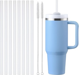 Paquete de 8 Pajitas de Repuesto para Vasos Stanley de 40oz y 30oz, Pajitas Reutilizables de Plástico Duro de 12.5 Pulgadas con 2 Cepillos de Limpieza, Libres de BPA - Product Image 1