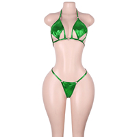 Ensemble de vêtements de danse exotique personnalisé avec logo, haut de bikini en métal ajouré deux pièces et string, pour danseuses de club, soirées et raves