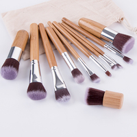 Ensemble de pinceaux de maquillage de voyage personnalisés avec logo, en bambou écologique, pour fard à paupières, mascara et autres outils organiques, marque privée