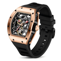 Reloj Mecánico Automático de Moda para Hombre con Logotipo Personalizado, Esfera Transparente, Caja de Acero Inoxidable, Correa de Silicona, Resistente al Agua 30M, OEM
