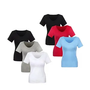 Vrouwen sexy strakke bulk t-shirt 100% polyester v-hals vrouwen t-shirt