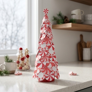 Décoration de Noël en forme de cône de bonbons à la menthe, arbre de Noël, disque tourbillonnant rouge et blanc, cane en sucre superposée scintillante pour table - Product Image 1