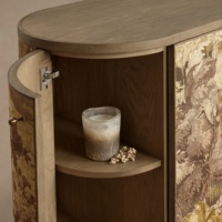 Buffet d'entrée de luxe en chêne américain, style moderne et unique, avec 6 portes et revêtement en lin, ensemble de meubles de rangement imposants en bois massif