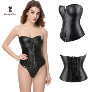 Top Quality Solid Color Faux Synthetic Leather Overbust Plus Size 6XL Plastic Boned Women Corset At Wholesale Price