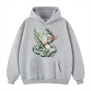 Sudadera con Capucha Estética Personalizada para Hombre, Diseño de Manos en Oración y Serpientes, Felpa Gruesa, Informal - Product Image 1