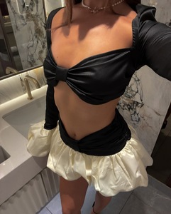 Conjunto de 2 <span class=keywords><strong>piezas</strong></span> <span class=keywords><strong>para</strong></span> mujer <span class=keywords><strong>Trajes</strong></span> de <span class=keywords><strong>fiesta</strong></span> Top corto de manga larga Conjuntos de falda <span class=keywords><strong>Dos</strong></span> <span class=keywords><strong>piezas</strong></span> Sexy <span class=keywords><strong>para</strong></span> mujer - Product Image 4