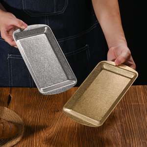 Plateau de service rectangulaire en acier inoxydable plaqué or, style industriel vieilli, fond plat, plat peu profond, vaisselle - Product Image 2