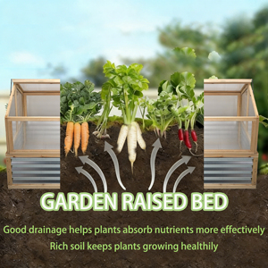 Wooden Metal <b>Raised</b> Garden <b>Bed</b> Polycarbonate Greenhouse Dual Adjustable Lift-Up Roof Vents Cold <b>Frame</b> Planter Outdoor Home - Product Image 5