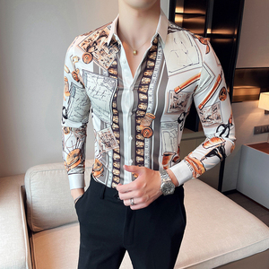 Camisa de manga larga de poliéster con impresión Digital de alta calidad, Camisa Social Masculina delgada para hombre, camisa con botones de manga larga - Product Image 2
