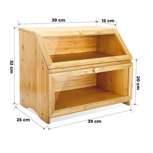2-Tiered Rectangular Bamboo <strong>Wooden</strong> <strong>Bread</strong> Box with Lid Kitchen Countertop Storage <strong>Bin</strong> for Food/<strong>Bread</strong>/Bag Rectangle Shape - Product Image 2
