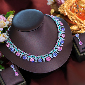 Set Perhiasan Oval Pink dan Ungu yang Anggun dengan Zirkonia Kubik Bentuk Oval dan Enamel Hijau untuk Wanita, Perhiasan Pesta Malam, Hadiah Perhiasan - Product Image 5