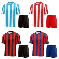 Uniforme de football à manches courtes personnalisé nouveau style, noir, rouge, à rayures, en polyester, respirant, pour hommes, WO-X970