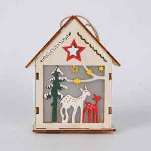 Maisons de Noël en bois LED de haute qualité en gros, ornements suspendus colorés, décoration de sapin de Noël personnalisée, miniature - Product Image 2