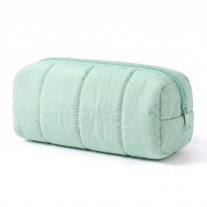 Bolsa de Cosméticos Grande y Delgada, Color Verde Menta, Acolchada, 24 cm, para Brochas, Estuche para Lápices, con Cierre, de Polialgodón, con Logotipo Personalizado OEM - Product Image 6